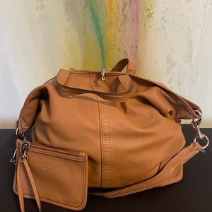 Coach large leather bag with wristlet